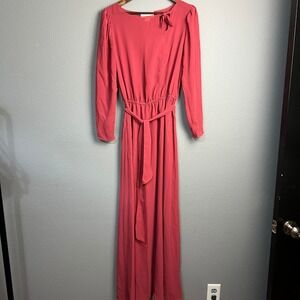 Vintage‎ Marie Claire Maxi Dress Long Sleeve Tie Neck Formal Sheer Gown Sz 13/14